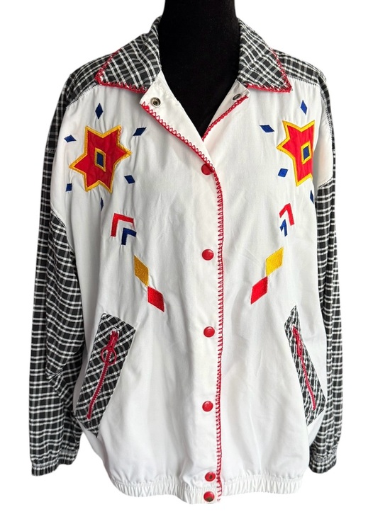 Vintage Jackets & Blazers - Vintage 90s C.A. Sport Geometric Appliqué Plaid Jacket Medium